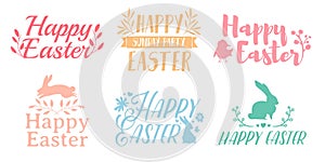 Set pastel color logo for Easter. Badges for the spring holiday of Easter. The design of label with a decor of flower