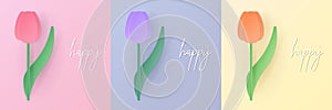 Set of pastel colored 3D flower shape frame design