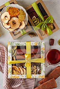 set of pastilles and dried fruits