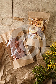 set of pastilles and dried fruits