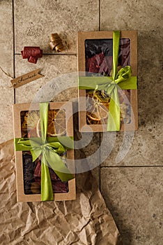 set of pastilles and dried fruits