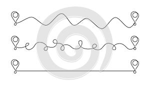 Set of paths between two points from direct to curve and chaotic ways in Continuous one line drawing. Road to success in