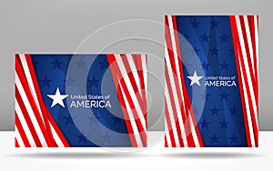 Set of patriotic vector illustration with Star and USA flag A4 vertical and horizontal cover