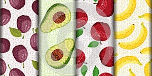 Set of patterns with tropical fruits in mosaic style