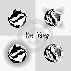 Set pattern of Yin Yang Koi fish isolated illustrations.