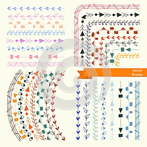 A set of patterned brushes. Hand-painted. Vector graphics