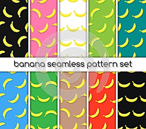 Set of patterns with bananas, seamless texture, wallpaper.