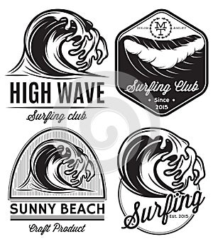Set of patterns for design logos on the theme of water, surfing, ocean, sea