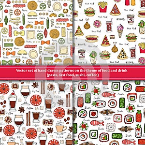 Set of patterns on the theme of food, drink