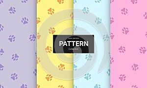 Set of Paw print seamless texture. Textile pattern cat footprints. Cat footprint seamless pattern. Vector illustration