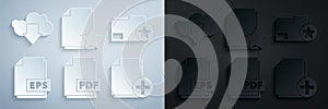 Set PDF file document, Document folder with star, EPS, Add new, and Cloud download icon. Vector