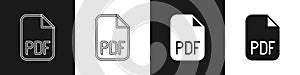 Set PDF file document. Download pdf button icon isolated on black and white background. PDF file symbol. Vector