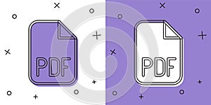 Set PDF file document. Download pdf button icon isolated on white and purple background. PDF file symbol. Vector