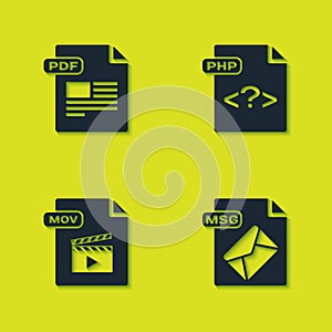 Set PDF file document, MSG, MOV and PHP icon. Vector