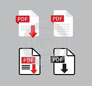 Set of PDF icon isolated on gray background. Download pdf file. Vector illustration