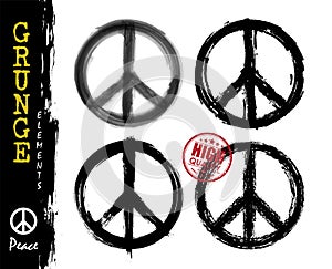 Set of peace symbol . Realistic hand drawn with grunge , watercolor and chalk design. The Campaign for Nuclear Disarmament CND