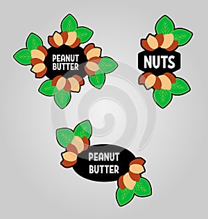 Set of peanut butter emblems for packaging. Nuts vector logos for product design
