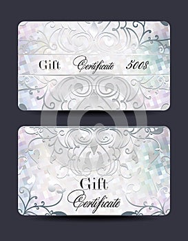 Set of pearl gift certificates with floral design elements