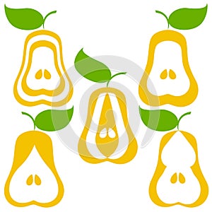 Set of pears isolated on white background.