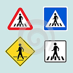 Set of pedestrian crossing sign isolated on background. Vector illustration.