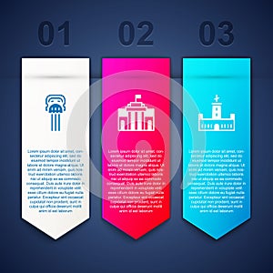 Set Peineta, Prado museum and Montjuic castle. Business infographic template. Vector