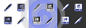 Set Pen, Fountain pen nib, Book and about ecology icon. Vector