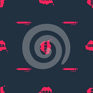 Set Pen and Idea, speech bubble on seamless pattern. Vector