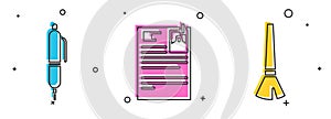 Set Pen, Lawsuit paper and Paint brush icon. Vector