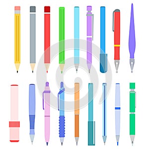 Set of pen, pencil, felt-tip pen and marker on white, stock vector illustration