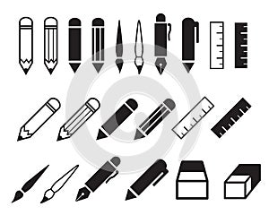 Set of pencil and pen icons