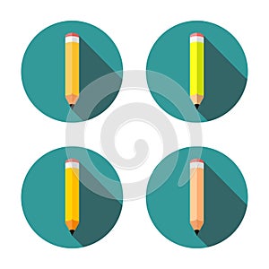 Set of pencils flat icons in a circle.
