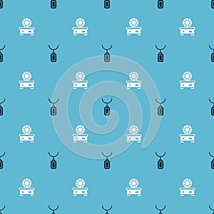 Set Pendant on necklace and Gem stone on seamless pattern. Vector