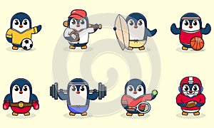 Set of Penguin wearing uniform Sport set