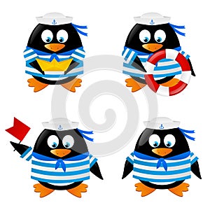 Set of penguins sailors