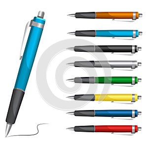 Set of pens, tools for writing drawing, isolated on white background. Vector cartoon 3d flat design illustration collection