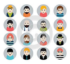 Set of people, avatar icons in flat stylized style. Man faces.