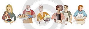 Set of people baking vector illustration