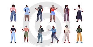 Set people in casual trendy clothes african american men women standing in different poses