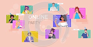 Set people celebrating birthday party mix race men women having fun celebration concept