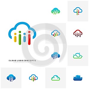 Set of People Cloud Logo Design Concept Vector. Modern Cloud Man Logo Template Vector