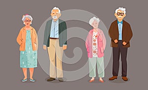 Set of people, elderly couples, grandparents in simple flat style, vector