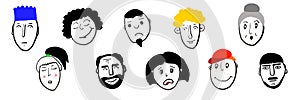Set of people faces flat style Vector illustration