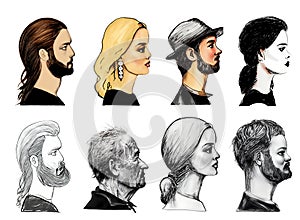 Set of people faces. Group of peoples heads.