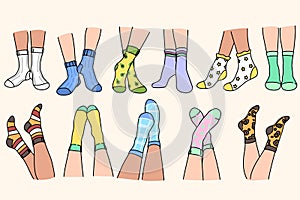Set of people feet in colorful socks