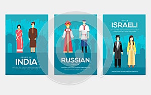 Set of People Friendship concept. International Day of the World Indigenous, magazine, book, poster, abstract, banners
