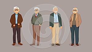 set of people, funny and nice grandfathers in simple flat style, cartoon style, vector photo