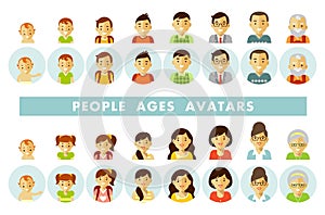 Set of people generations avatars at different ages