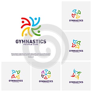 Set of People Healthy logo design concept vector.Gymnastics logo template. People care Icon Symbol