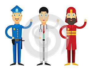 Set of people icons in flat style police fireman doctor