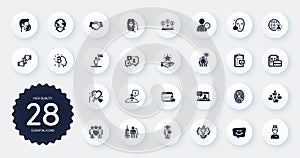 Set of People icons, such as Handshake, Global business and Music app flat icons. For website design. Vector